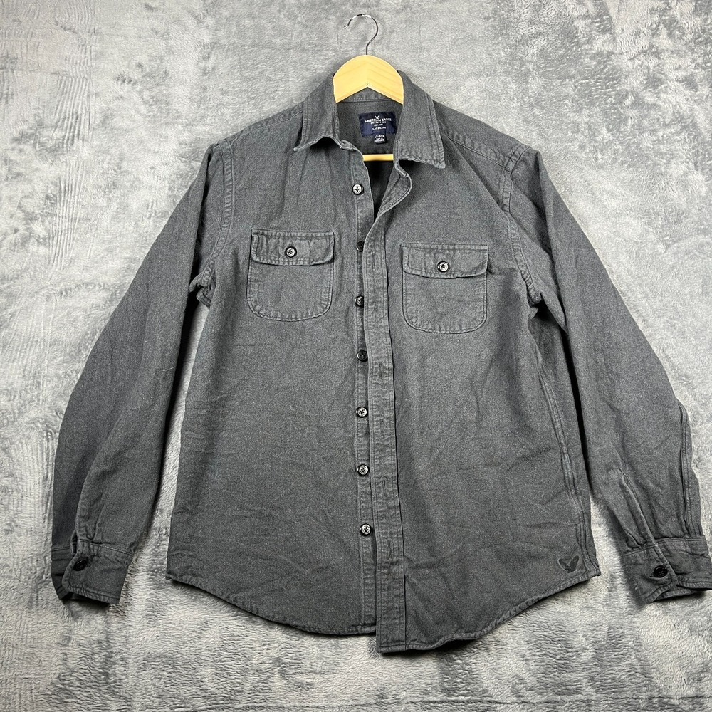 American Eagle Outfitters Flannel Work Shirt Mens LT Gray Classic Fit Button Up